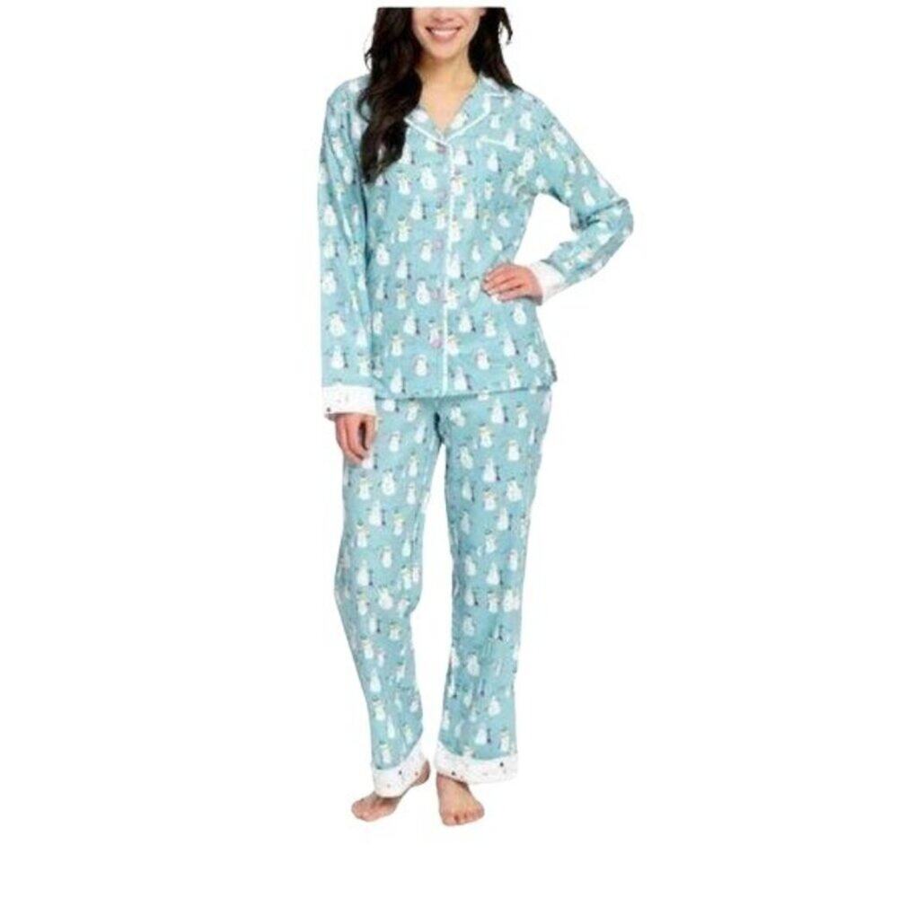 Munki Munki Womens Snowman Flannel Pajama Set Super Soft Cozy Size XXLarge
